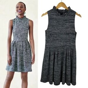 Ganni Anthropologie Ruffle Neck Sleeveless Pleated Dress Sz L Gray Office Career